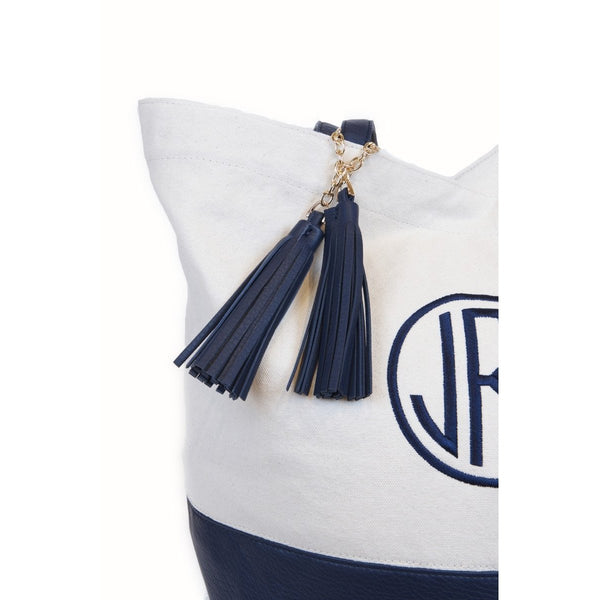 Canvas Beach Bag with Monogram Navy Monogram Type (All initials Will Be in caps):firs Middle Last