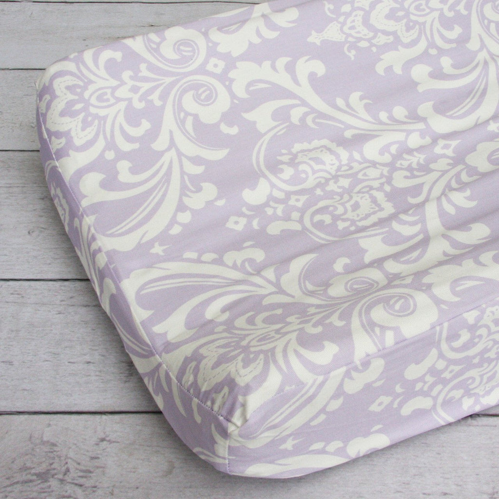 Changing Pad Cover Lavender Sweet Lace Damask Jack and Jill Boutique